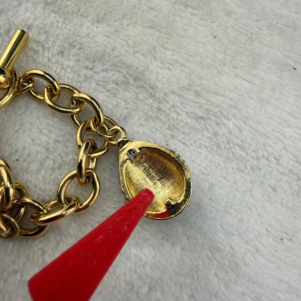 Vintage Egg Charm Bracelet Gold Tone Enamel Rhinestone Multi READ